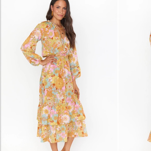 Show Me Your Mumu Cait Midi Dress Groovy Blooms - Picture 1 of 5